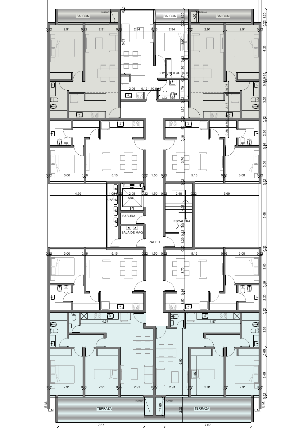 Planta tipo residencial preliminar de Kennedy 150